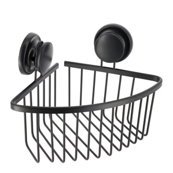 ALUMINIUM CORNER SHELF ON SUCTION CUPS 19.7 CM - BLACK