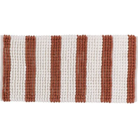POLYESTER BALL RUG WIDE STRIPE 45X90 CM - MOCHA & WHITE