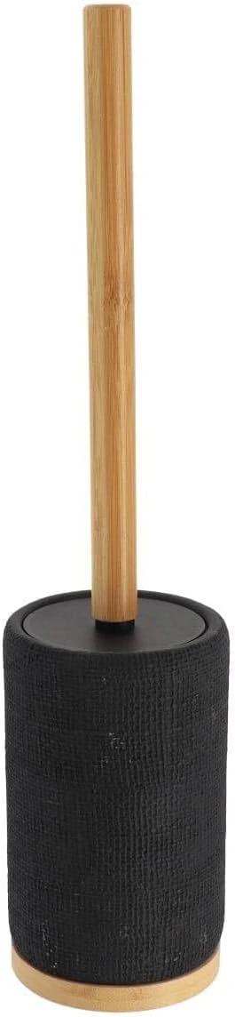 POLYRESIN TOILET BRUSH W/ MESH EFFECT - BLACK & BAMBOO