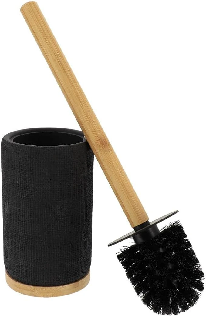 POLYRESIN TOILET BRUSH W/ MESH EFFECT - BLACK & BAMBOO