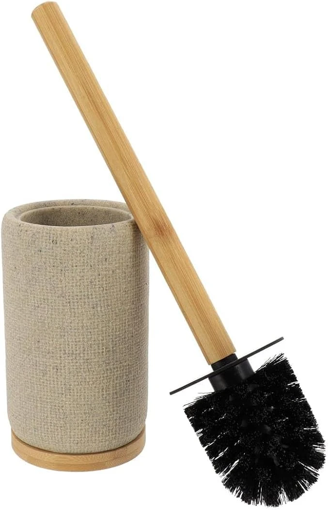 POLYRESIN TOILET BRUSH W/ MESH EFFECT - BEIGE & BAMBOO