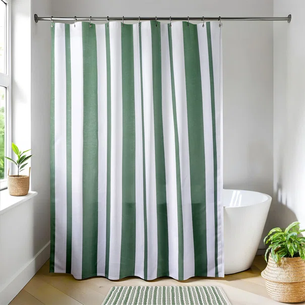 POLYESTER SHOWER CURTAIN 180X200 CM - GREEN & WHITE