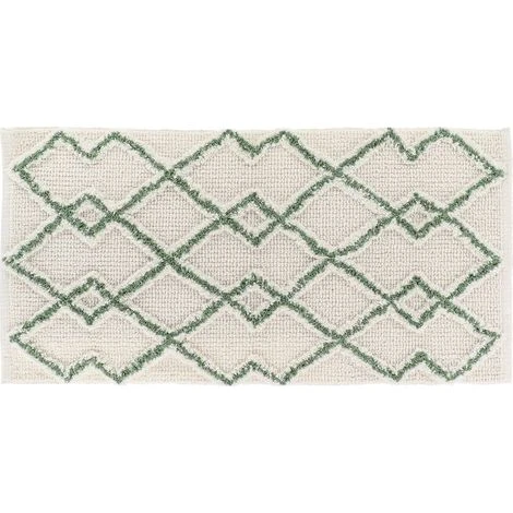 ANNA COTTON MAT 45X90 CM - OFF WHITE & OLIVE GREEN