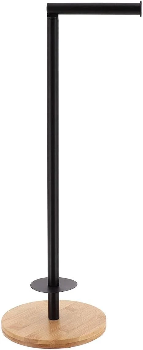 TOILET PAPER RESERVE & HOLDER - BAMBOO/BLACK METAL