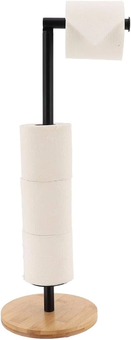 TOILET PAPER RESERVE & HOLDER - BAMBOO/BLACK METAL