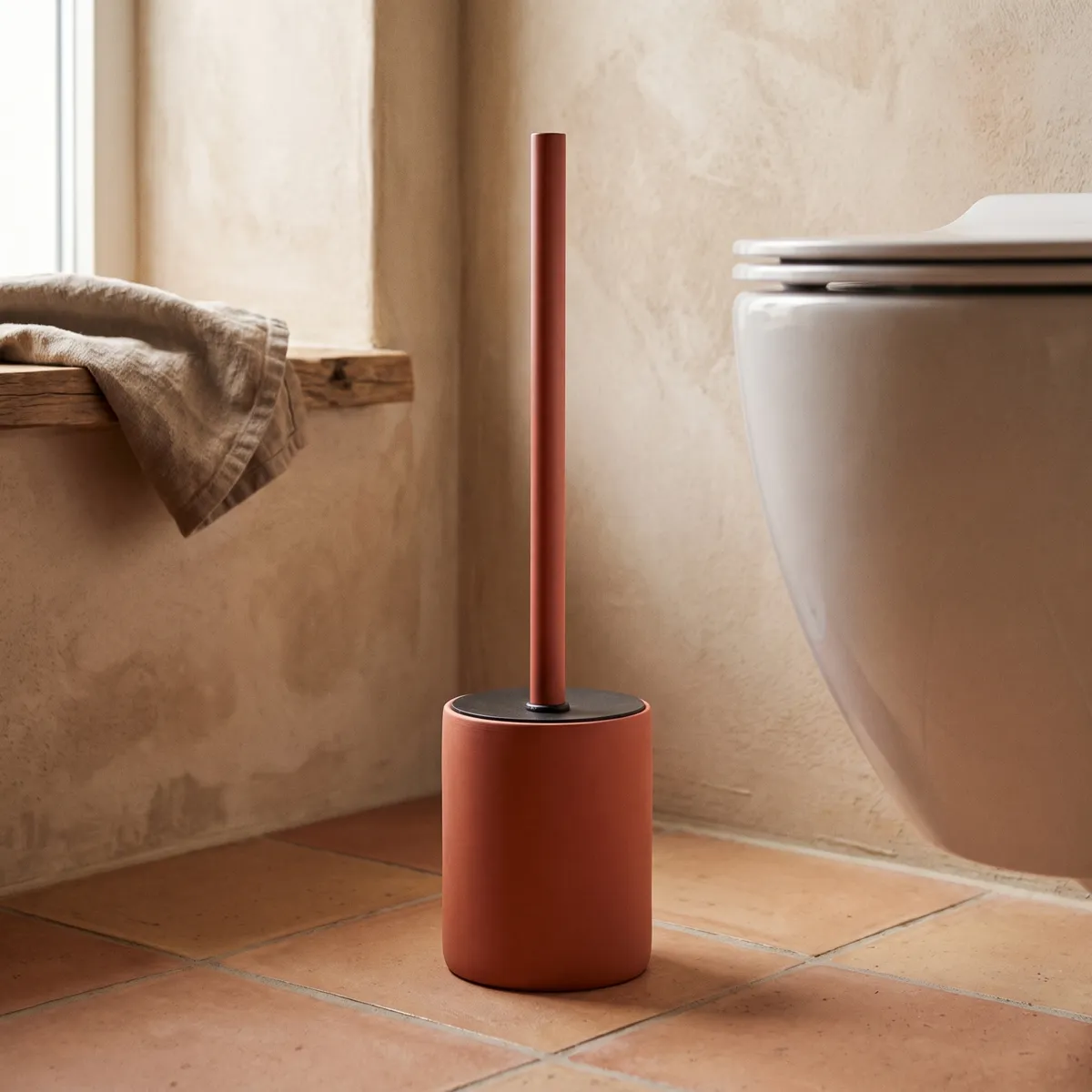 STONEWARE TOILET BRUSH RUBBERIZED EFFECT - TERRACOTTA