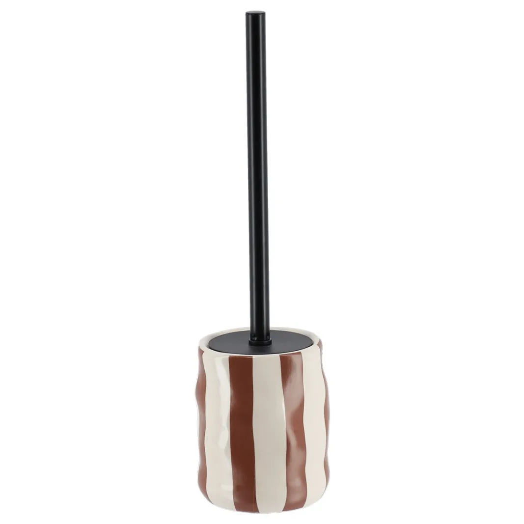 STRIPED STONEWARE TOILET BRUSH - MOCHA & CREAM