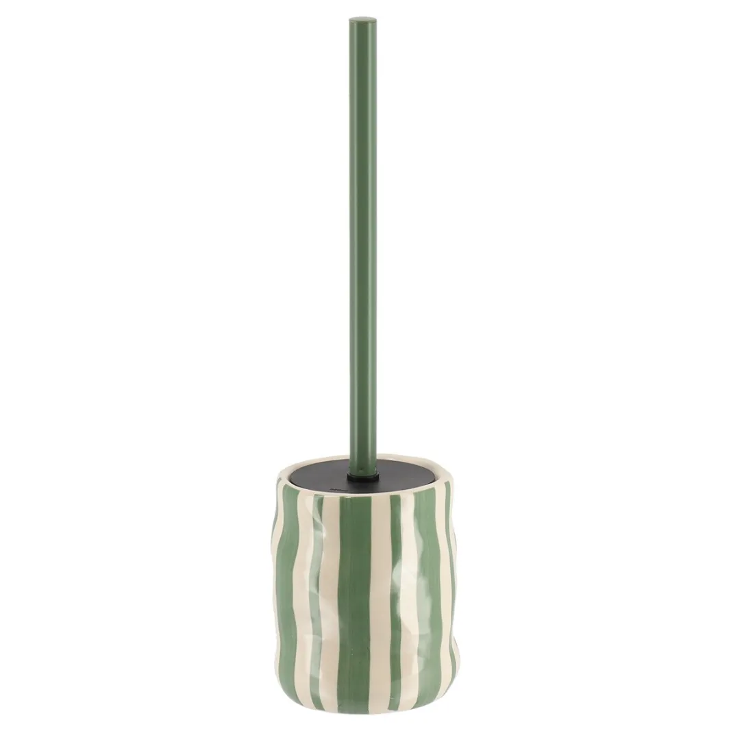 STRIPED STONEWARE TOILET BRUSH - SAGE & CREAM