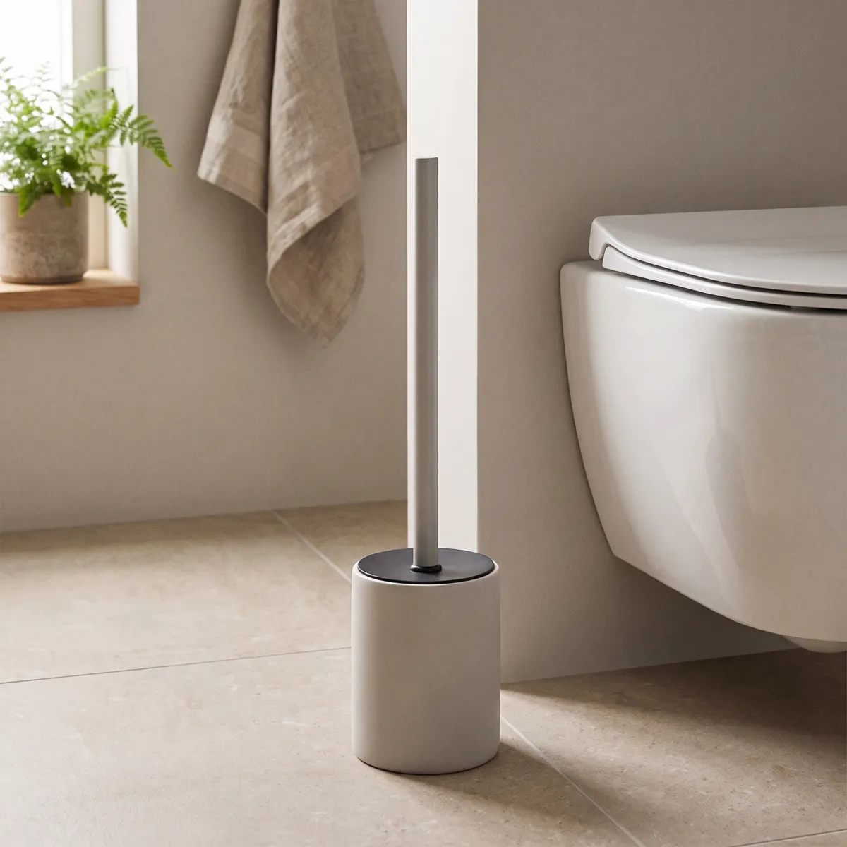 STONEWARE TOILET BRUSH RUBBERIZED EFFECT - LIGHT GREY