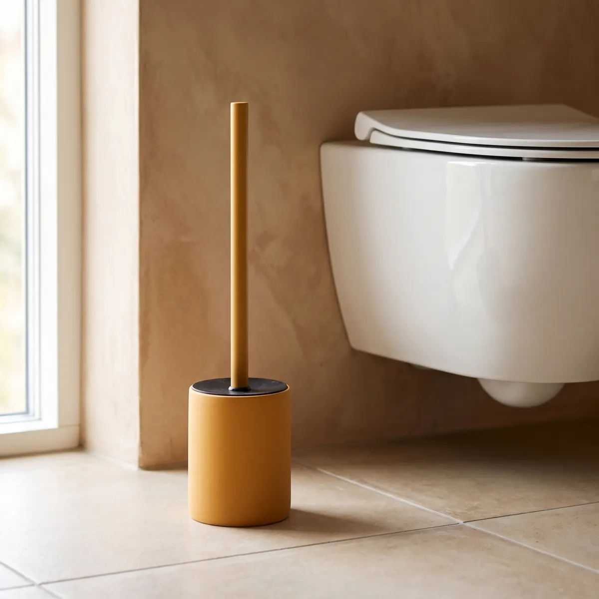 STONEWARE TOILET BRUSH RUBBERIZED EFFECT - MUSTARD YELLOW