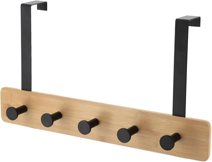 BAMBOO/METAL HOOK RACK WITH 5 HOOKS - BLACK