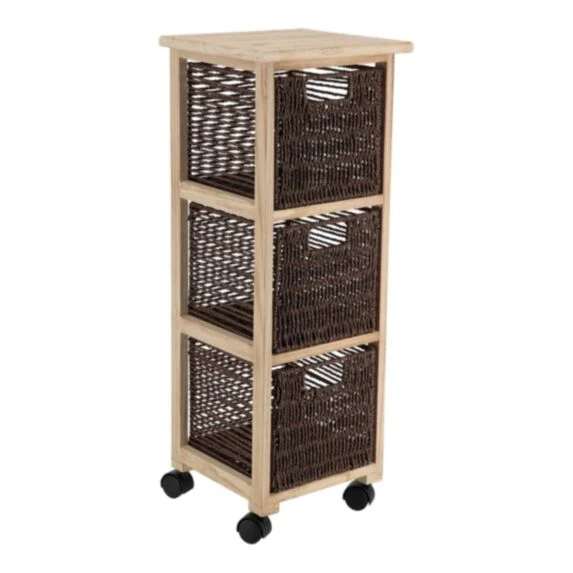 PAULOWNIA/MDF/POPLAR CABINET ON WHEELS - NATURAL BROWN