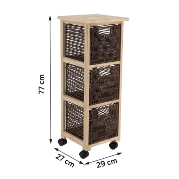 PAULOWNIA/MDF/POPLAR CABINET ON WHEELS - NATURAL BROWN