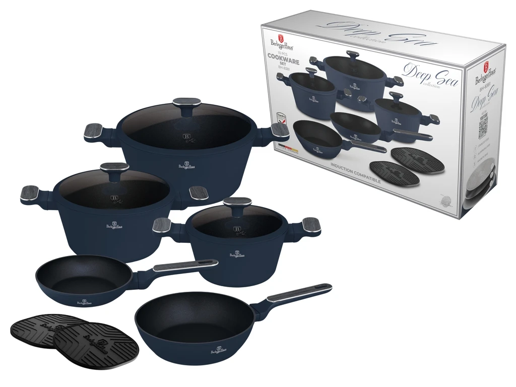 10-PIECE COOKWARE SET WITH LIDS - BLUE
