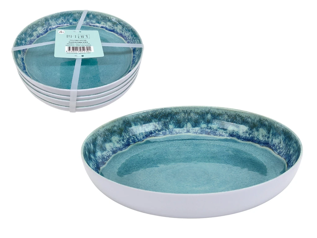 SET OF 4 DINNER BOWLS 8.5" - TURQUOISE