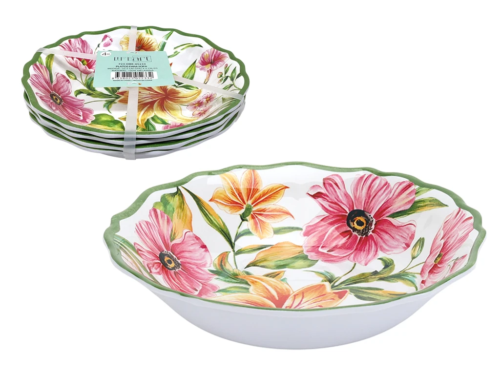 SET OF 4 DINNER PLATES WITH FLORAL DESIGN 9"