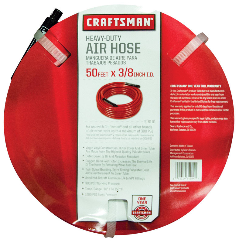 BLACK AND DECKER US INC Craftsman 50 ft. L x 3/8 in. Dia. PVC Air Hose 300  psi Red