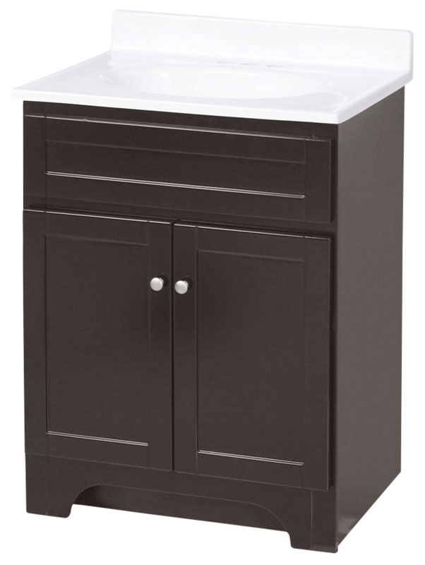 Foremost single semi gloss espresso vanity and top 35 5 in h x 25 in