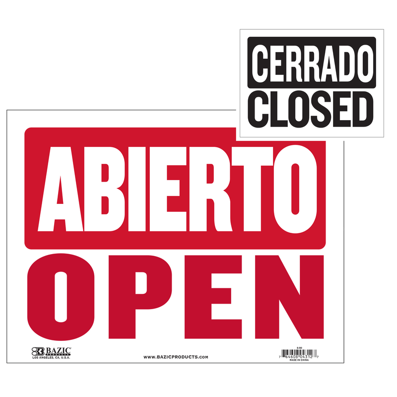 Bazic Products Bilingual Abierto - Open - Cerrado - Closed Sign Plastic - 12 Height × 16 Width