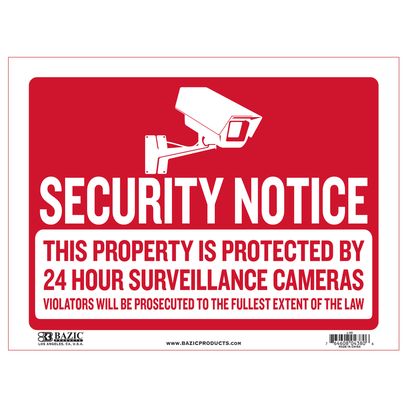 Bazic Products English Security Notice Sign Plastic 12 in. H x 16 in. W