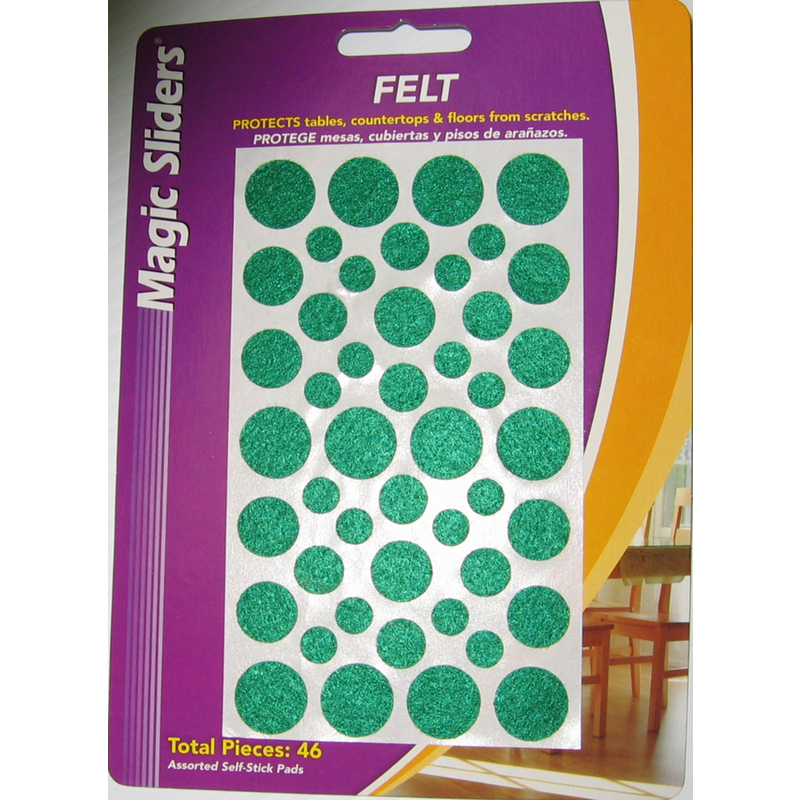 Magic Sliders Felt Self Adhesive Protective Pads Green Round 46 pk