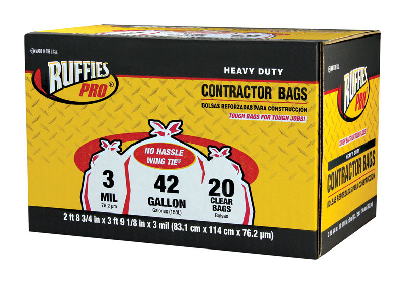 Heavy Duty Contractor Bags 42 Gallons 3 Mil, 20 Bags