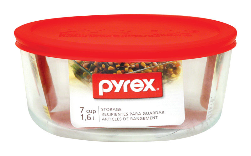 Pyrex Glass Storage Container Round with Red Lid - 1 ct pkg