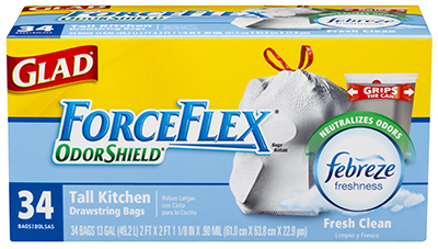 Glad ForceFlex Tall Kitchen Trash Bags, 13 Gallon, 40 Bags (Clean