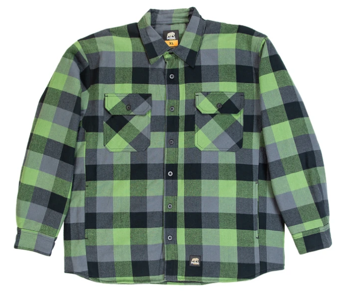 Mens Timber Quilted Flannel Shirt Jacket, Green Plaid, Large