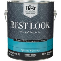 Best Look - 100% Acrylic Latex Paint & Primer In One Satin Exterior House Paint - Bright White - 1 Gal.