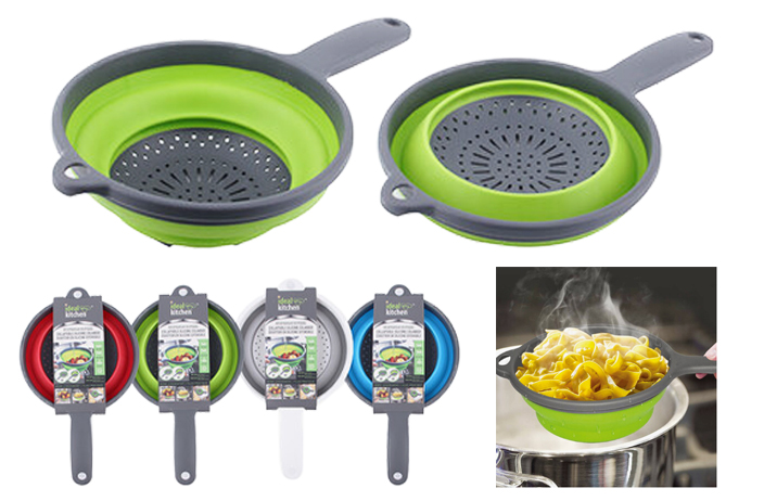 SILICONE COLLAPSIBLE COLANDER WITH HANDLE