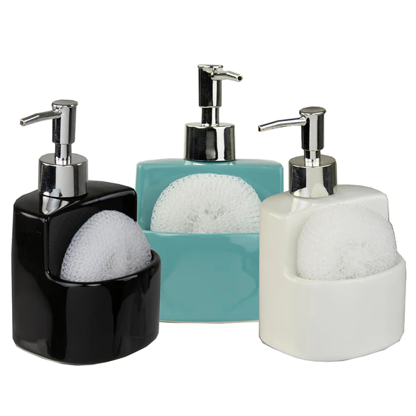 8 Oz. Square Ceramic Soap Dispenser With Sponge Holder Sd41149