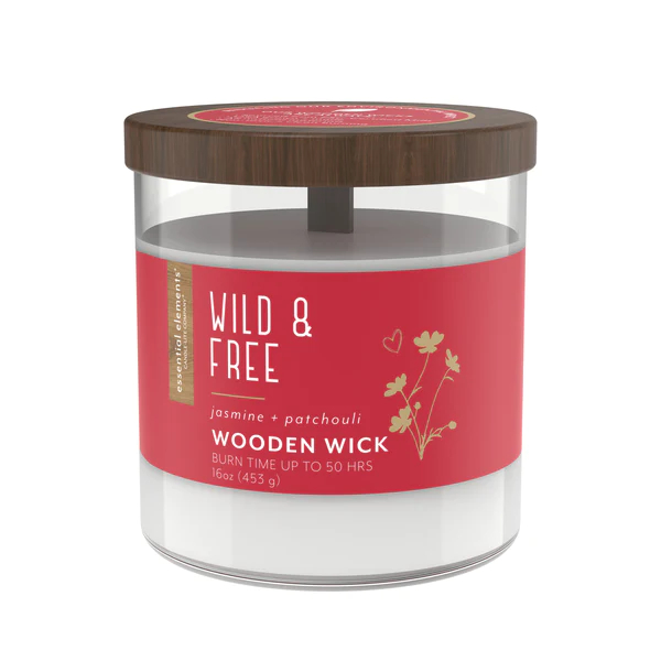 16OZ - WOODEN WICK - WILD & FREE -CANDLE-LITE - ESSENTIAL ELEMENTS