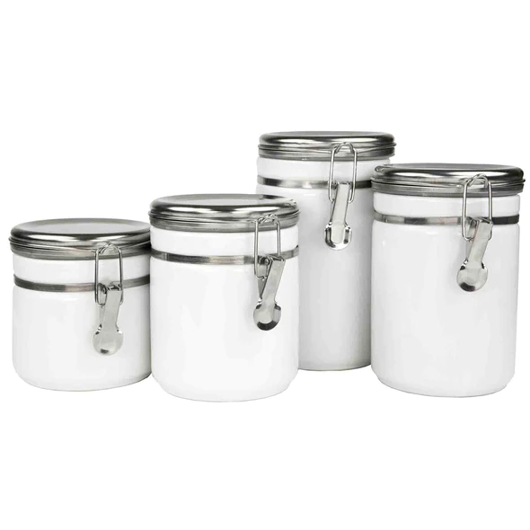 4PC CERAMIC CANISTER SET WHITE