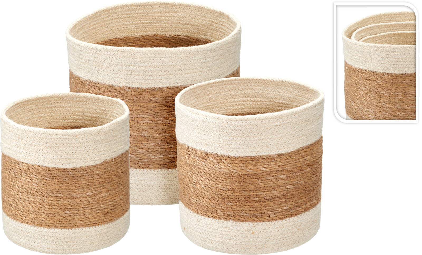 BASKETSET OF 3 ROUND WITH WHIT