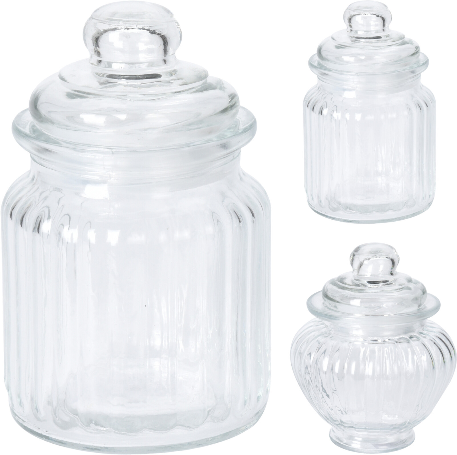 STORAGE JAR GLASS 2ASS SHAPES