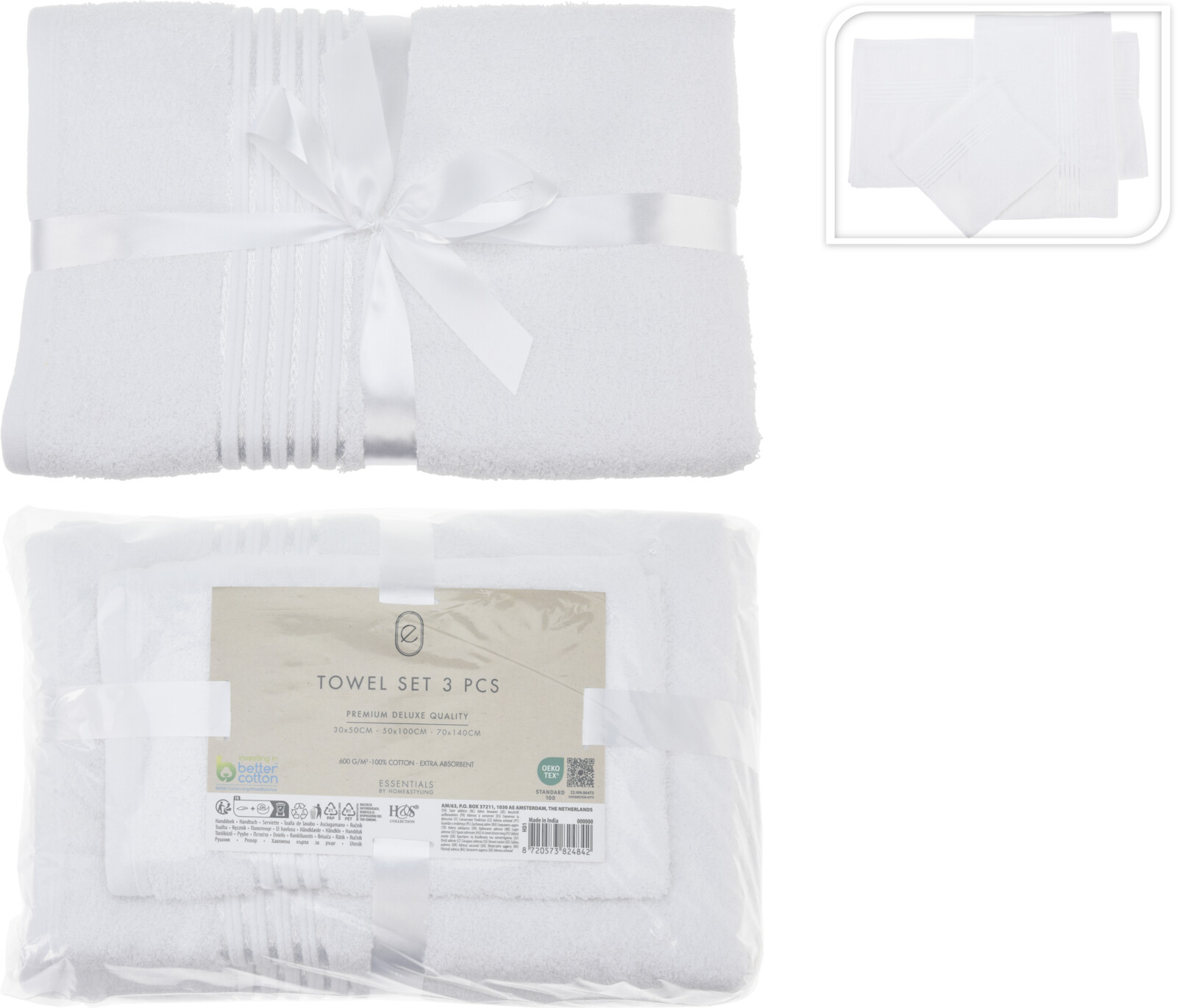 TOWEL SET OF 3 SIZES WHITE