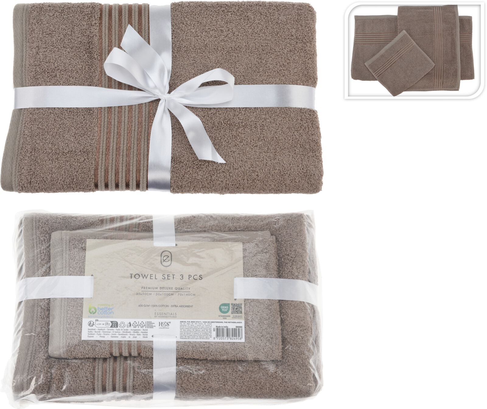 TOWEL SET OF 3PCS TAUPE CLR