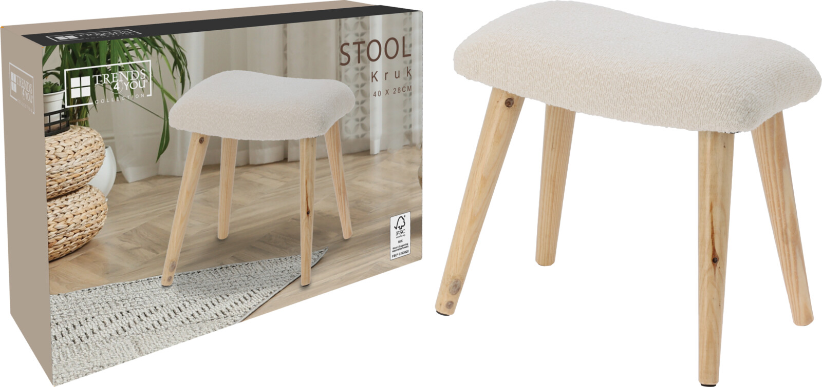 STOOL 40X28CM WHITE BOUCLE