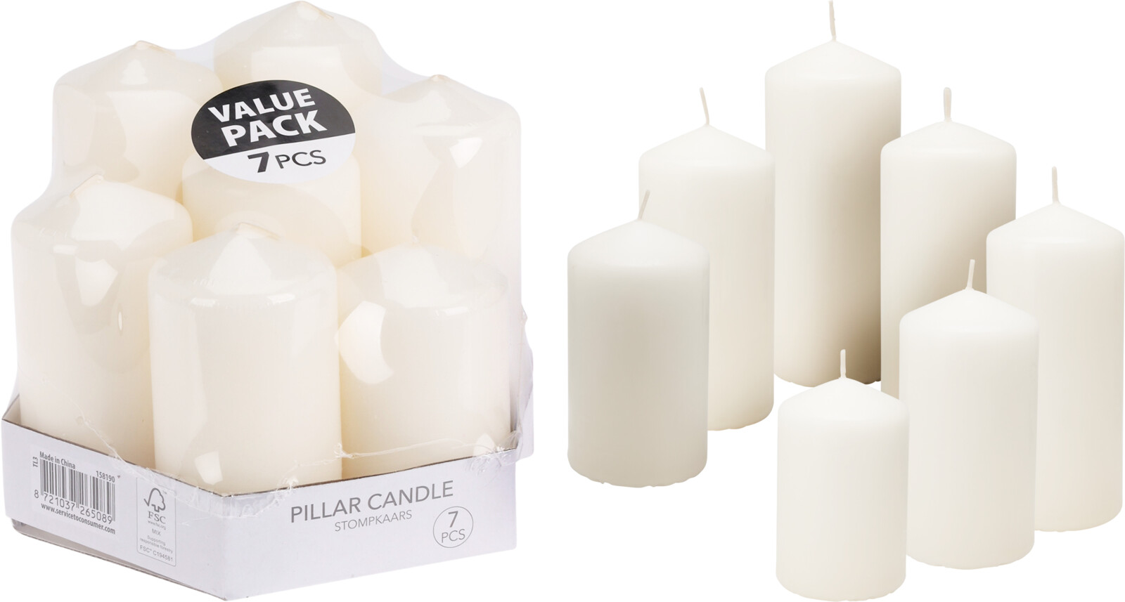 CANDLE PILLAR SET 7ASS WHITE