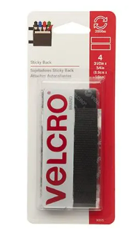 VELCRO Sticky Back Fasteners, Black, 3.5-In. Strips, 4-Ct.