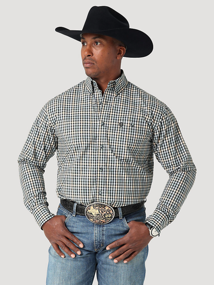 Men's George Strait Long Sleeve Button Down Two Pocket Plaid Shirt