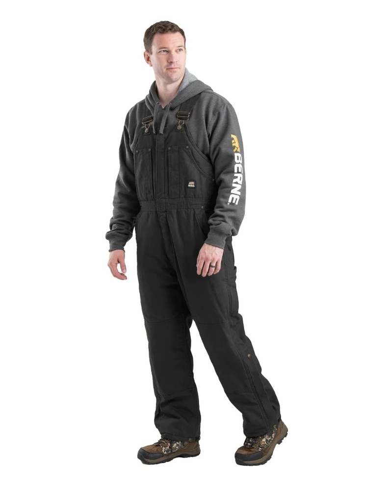 Berne Men's Heartland Insulated Washed Duck Bib Overall - Black