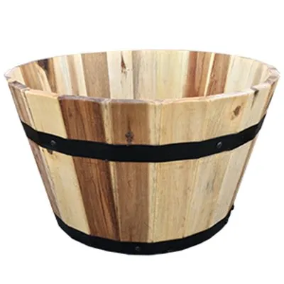 Wooden Barrel Planter 16" x 9-1/2"