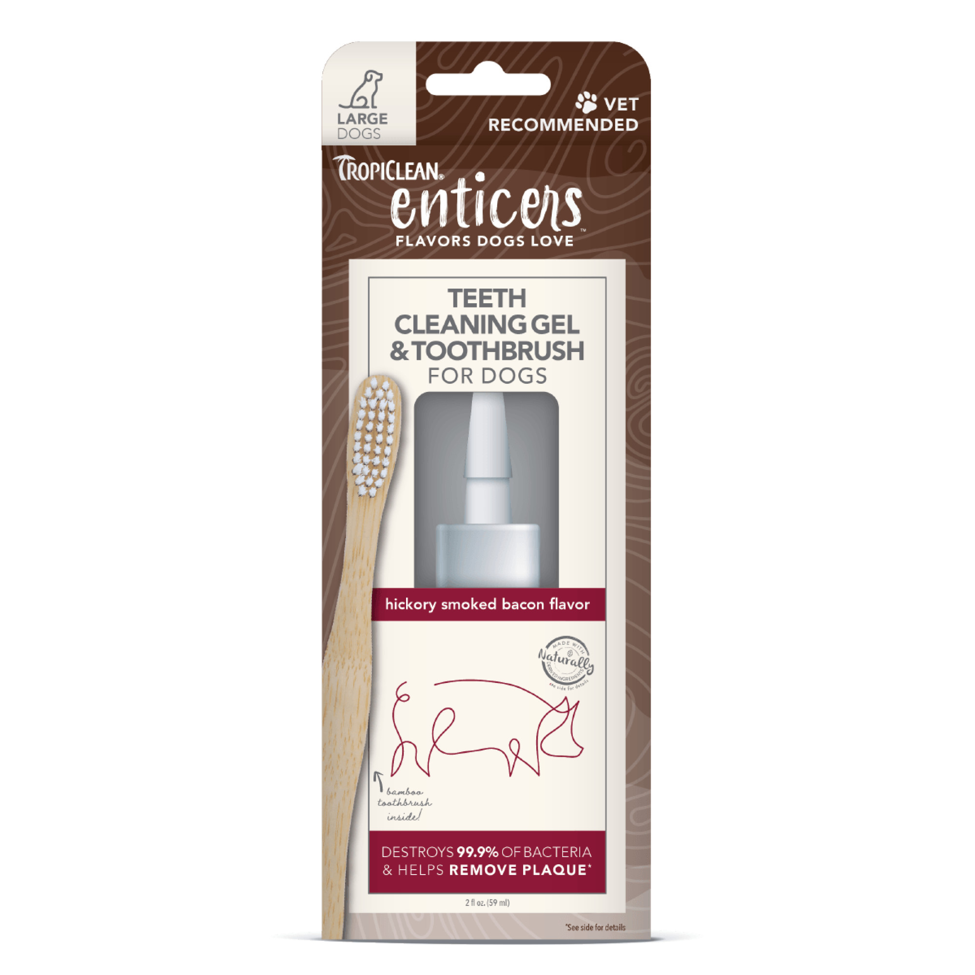 Enticers Teeth Cleaning Gel & Toothbrush for Dogs Hickory Smoked Bacon Flavor Large