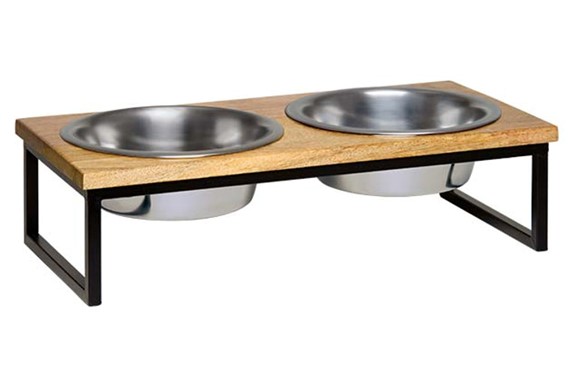 Natural Wooden Top Pet Diner with Bowls Large 2 qt