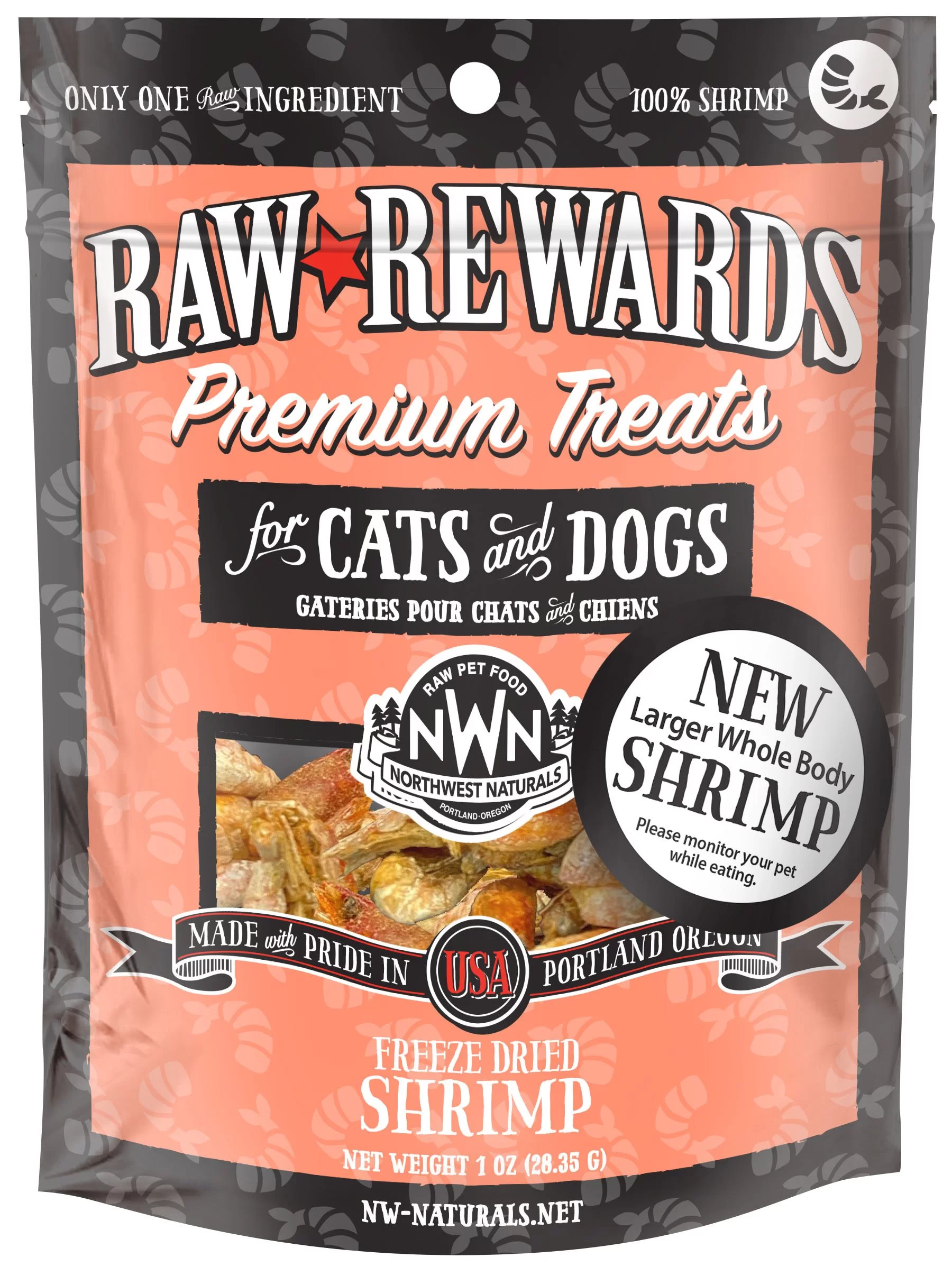 Raw Rewards Freeze-Dried Shrimp Treats for Dogs & Cats 1 oz