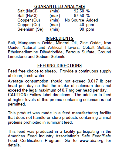 Sheep Trace Mineral Salt with Selenium Supplement 50 lb