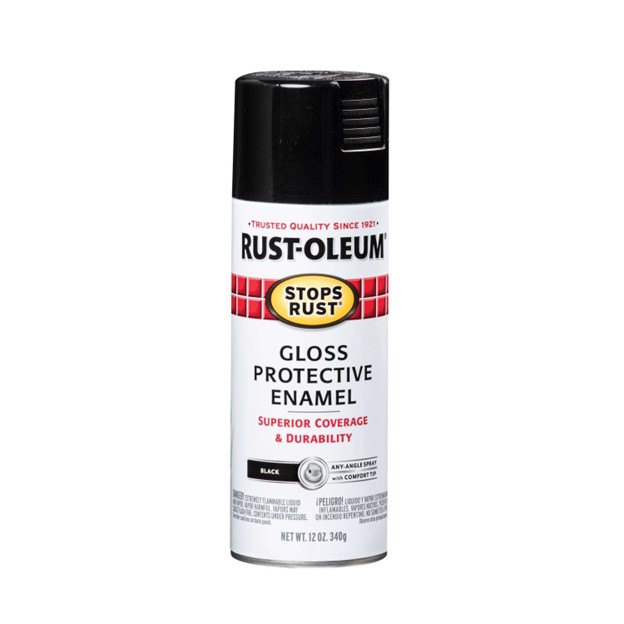 Stops Rust Protective Enamel Spray Paint Black Gloss 12 oz