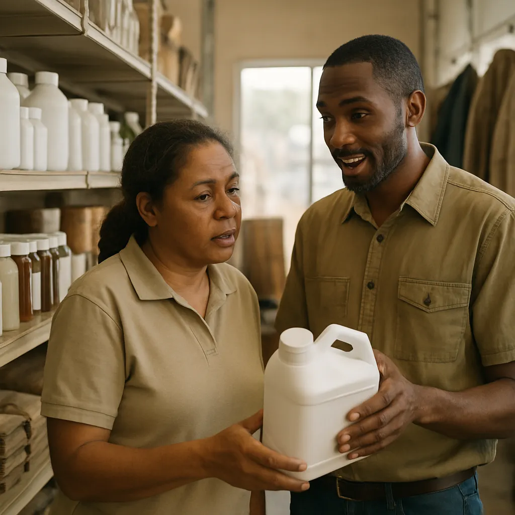 Two colleagues checking stock together in the aisle